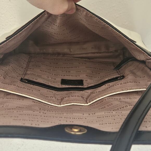 Lauren Ralph Lauren Ivory/Black Crossbody Shoulder Bag Purse - Picture 8 of 11